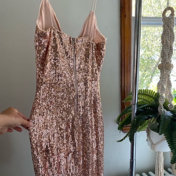 Rose Gold Sequins Midi Slit Dress Size Small - Picture 2 of 4